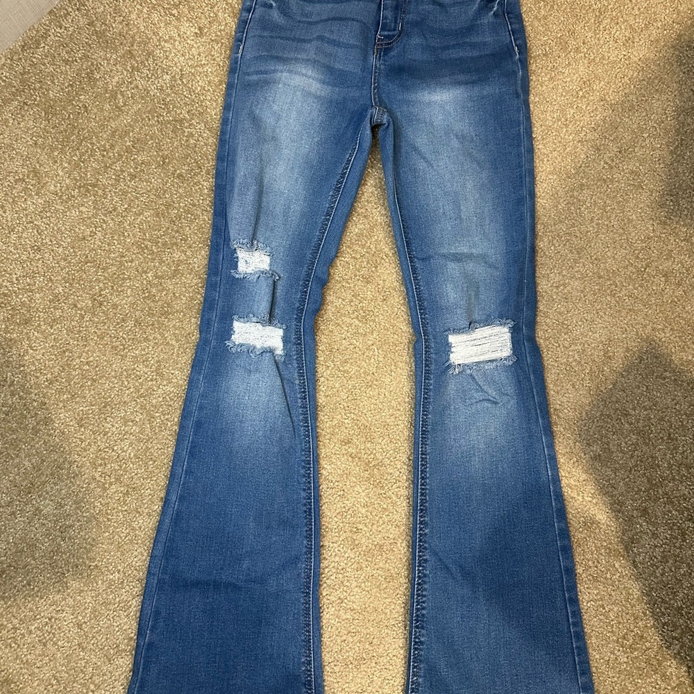 Blue Distressed Flare Jeans